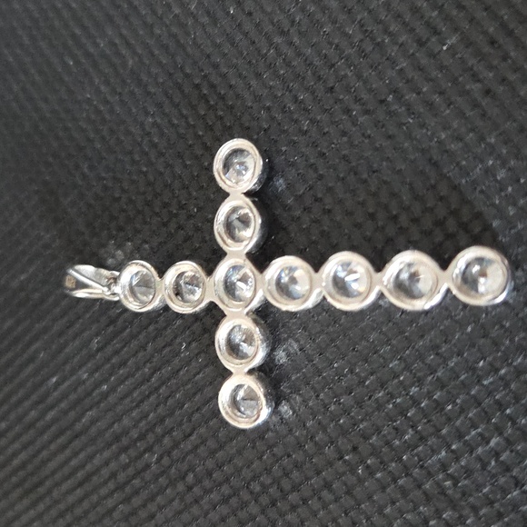 Sterling Cross Pendant w/diamonds Faux - Picture 3 of 5